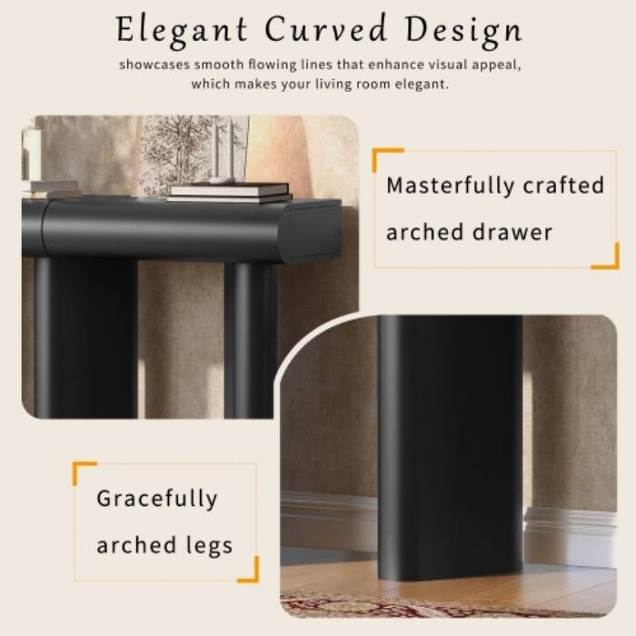 47.6" Modern Entryway Table - Space-Saving Hallway Console with 2 Curved Drawers & Geometric Legs - Narrow Sofa Table