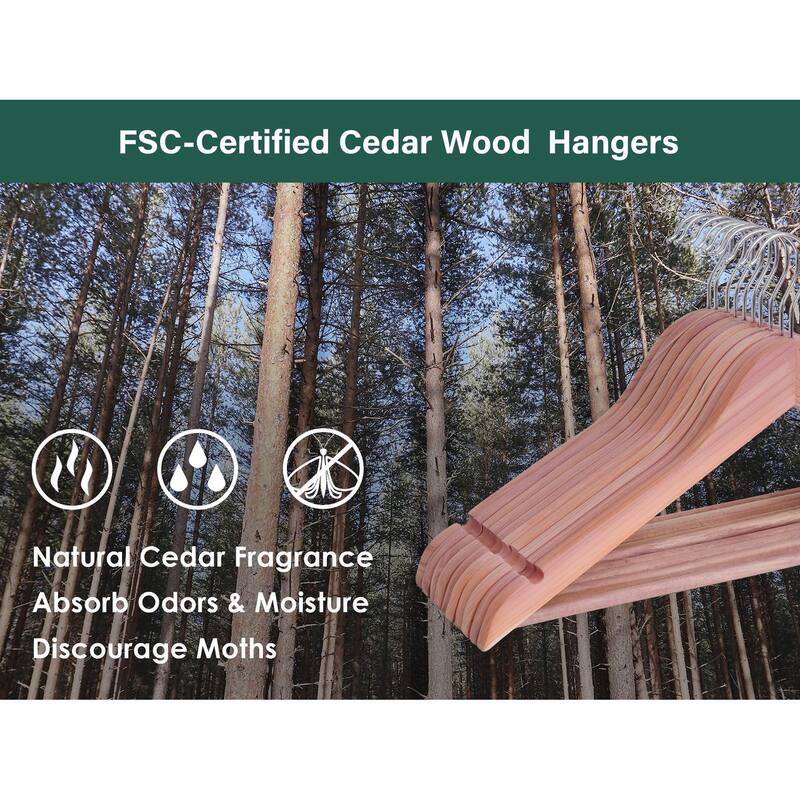 Cedar Wood Clothes Hanger, Wooden Coat Hangers for Shirts, Jackets, Pants, Suits, Sweaters