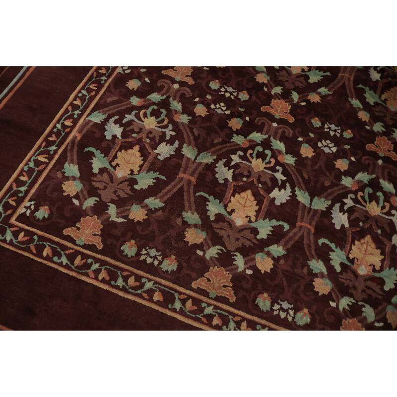 Hand Knotted Oriental 100% Wool Carpet Traditional Floral Brown Art Deco Area Rug - 11' 7'' X 9' 3''