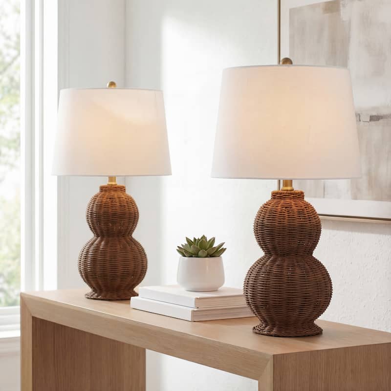 Millie 23" Modern Coastal Woven Rattan Gourd LED Table Lamp (Set of 2) - Dark Brown