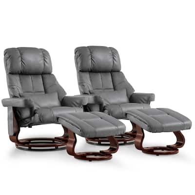 MCombo Set of 2 Recliner Chair with Ottoman Vibration Massag Faux Leather 9068