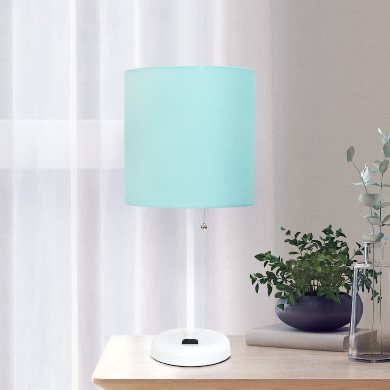 Contemporary Bedside Table Desk Lamp with Drum Shade - 19.5" - White and Blue
