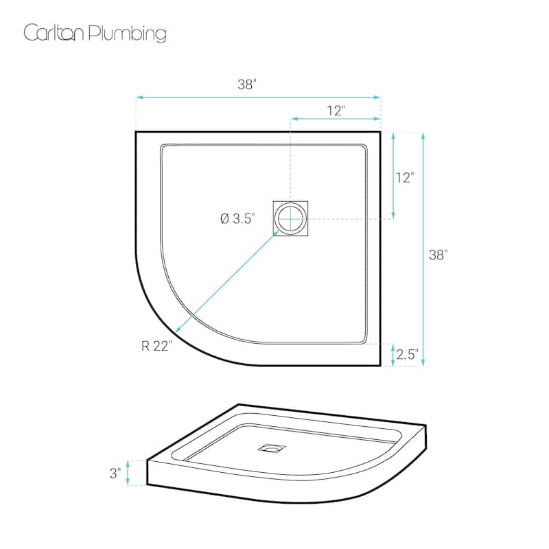 Marquette 38" X 38" Round Corner Double-Threshold Shower Pan Base With Center Drain In Glossy White - 38 x 38