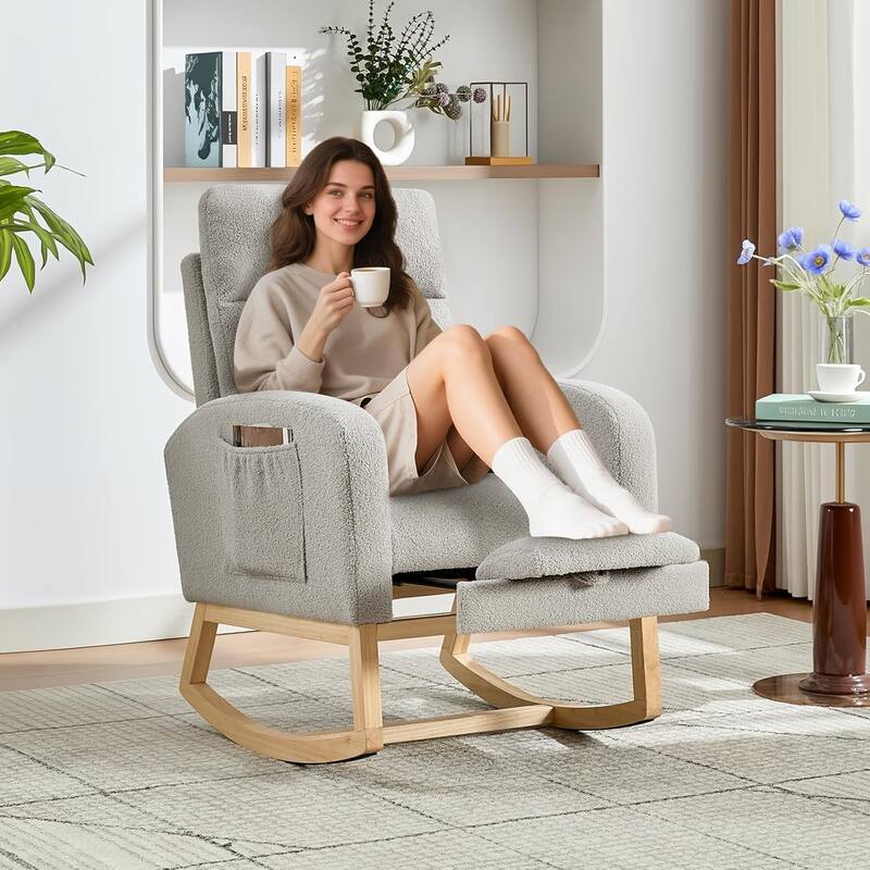 Nursery Rocking Chair with Foot Rest for Mom Nursery, Rocker Glider Chair with High Backrest - Grey