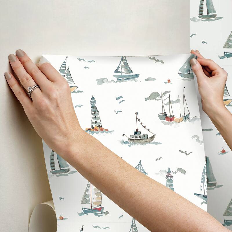 NuWallpaper Set Sail Blue Green Peel and Stick Wallpaper - N/A