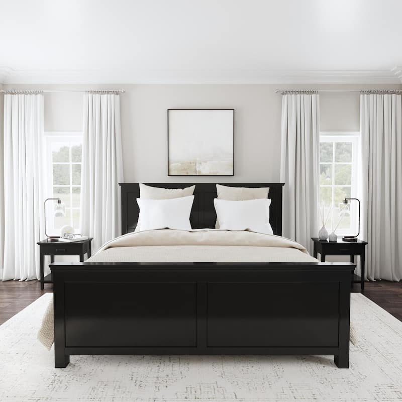 Oak Park Black Wood King Bed and Two Nightstands - 3 Piece - Black - King