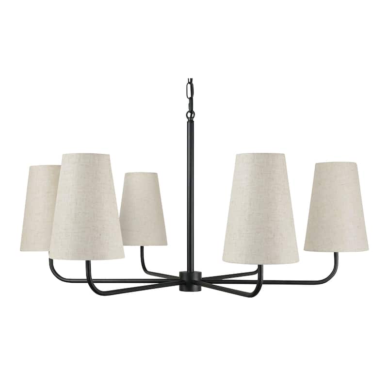 NADAAL STUDIOS Auren Pendant Lamp, Six-Light Chandelier with Linen Shades and Metal Frame Black