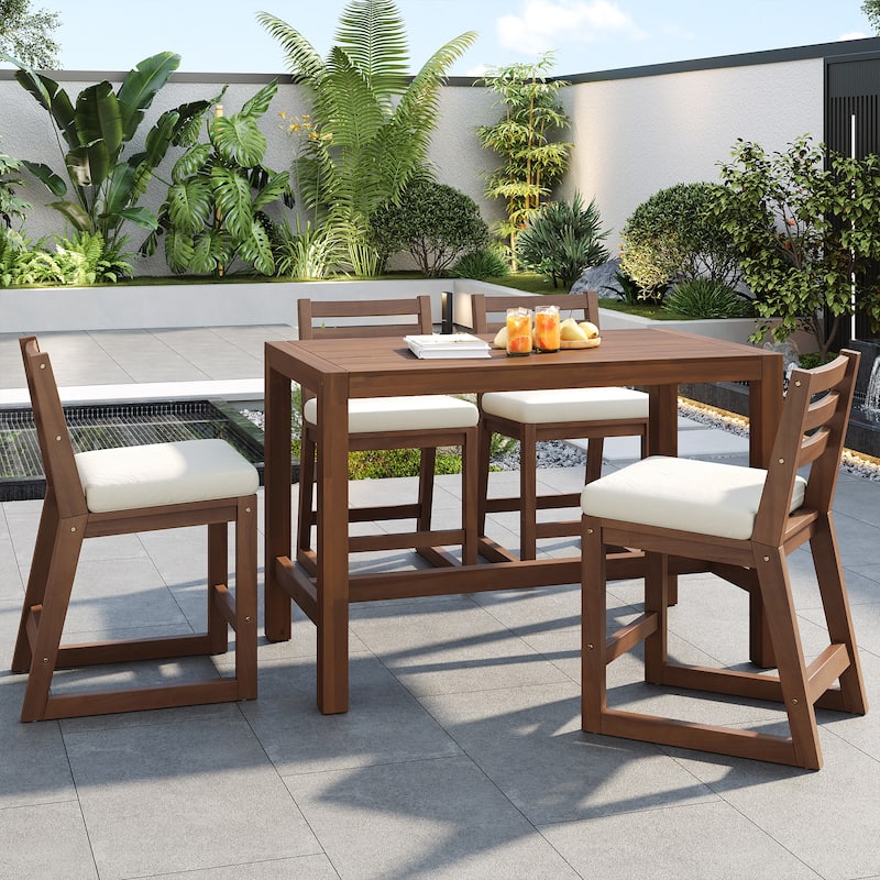 Rustic Patio Bar Set, 5-Piece Outdoor Furniture with Ergonomic Chairs and Solid Wood Tabletop