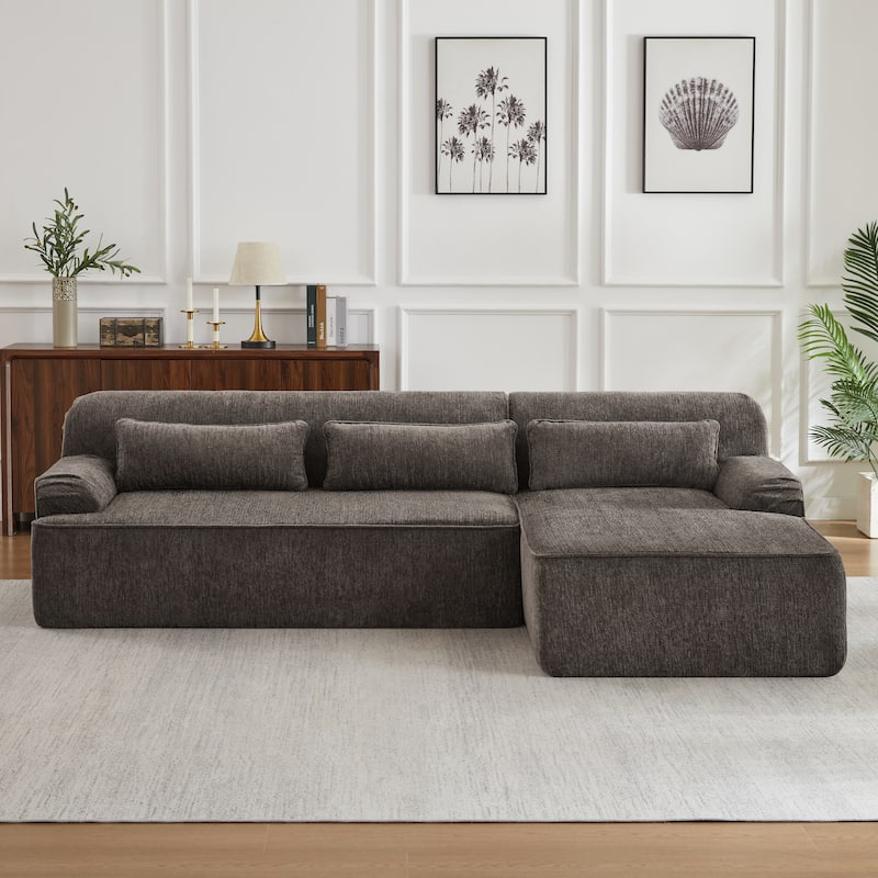 Floor Standing Chenille L-shape Chaise Sectional Sofa with Side Pocket