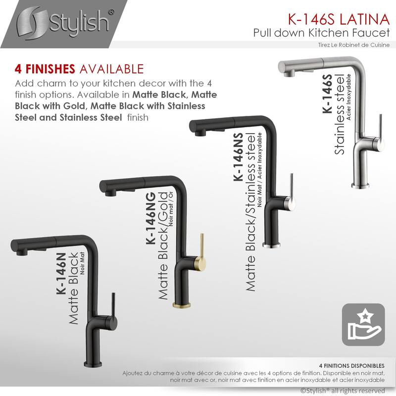 STYLISH Kitchen Sink Faucet Single Handle Pull Down Dual Mode in Stainless Steel