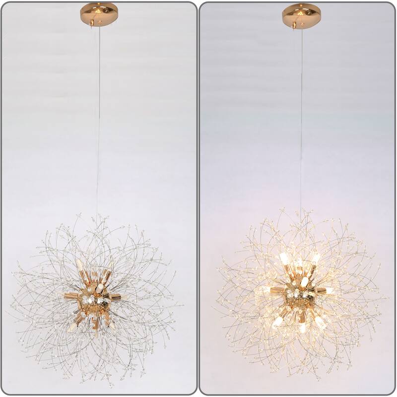 9 Lights Modern Crystal Chandelier Gold Dandelion Chandelier