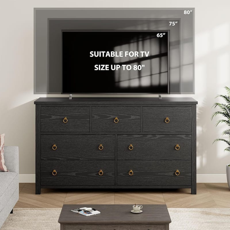 Rattan Dresser Storage Cabinet for Bedroom Living Room, Black