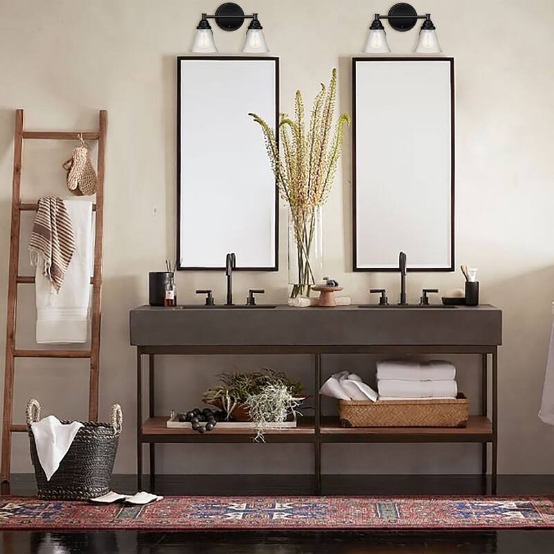 3-Light Farmhouse Bathroom Vanity Wall Lights Black