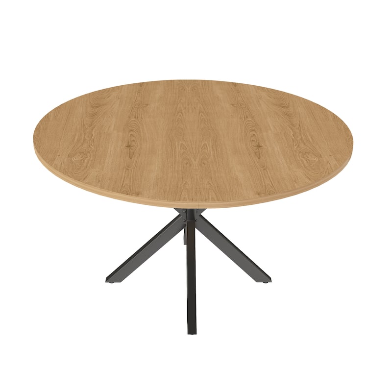 Roomfitters Extendable Round Dining Table for 2-6, 43 to 58 Inch Wood Veneer Expandable Table, Carbon Steel Base, Oak Finish