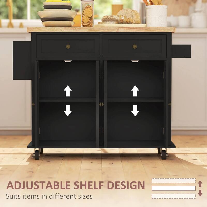 Modern Rolling Kitchen Island Cart with Spice Rack