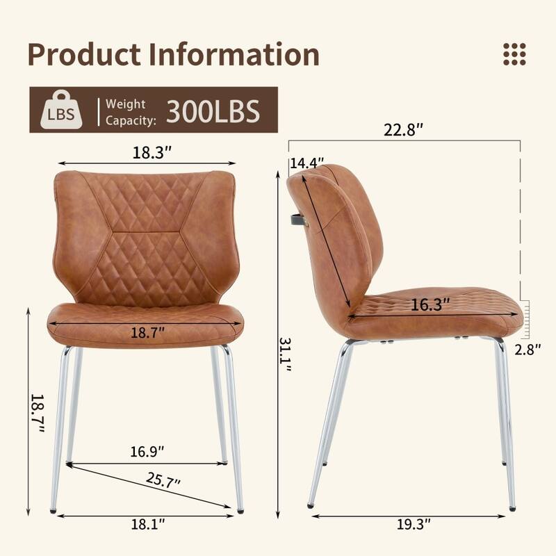 Set of 4, Oil Waxed Leather Dining Chairs with Diamond-Tufted Back