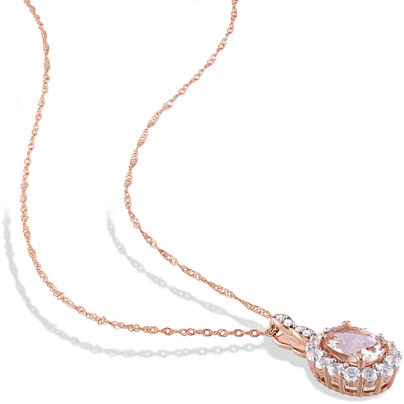 Miadora 14k Rose Gold Oval-cut Morganite, White Topaz & 5/8ct TDW Diamond Halo Drop Jewelry Set