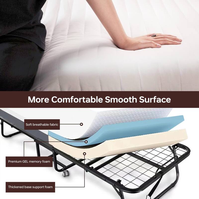 Portable Folding Bed with Memory Foam Mattress, Guest Bed with 450Lbs Capacity