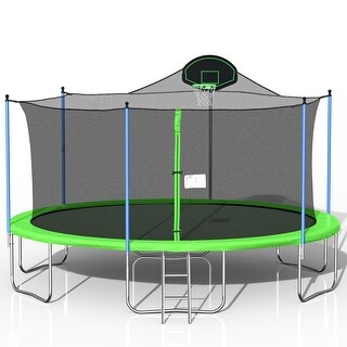 16FT Trampoline for Adults & Kids with Basketball Hoop, Outdoor Trampolines w/Ladder and Safety Enclosure Net for Kids and Adult