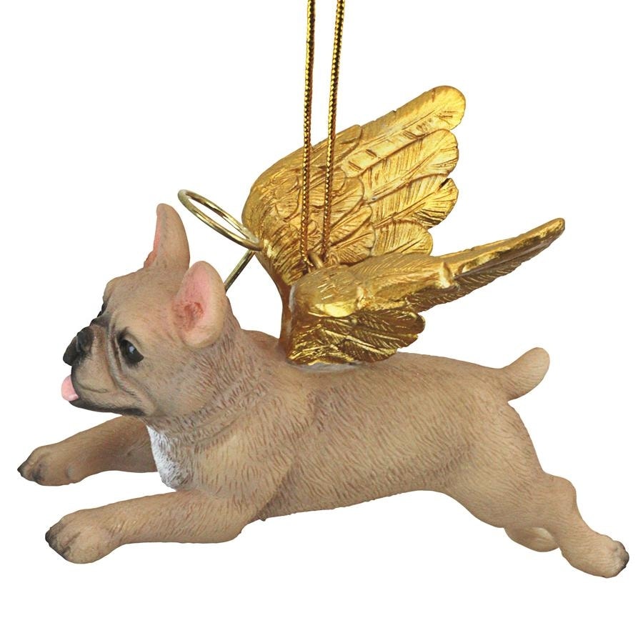 French Bulldog Ornament Angel Figurine Hand Painted Fawn