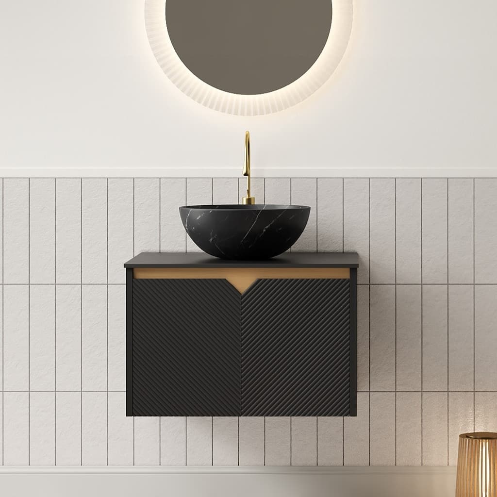 24" Bathroom Vanity & Sink, Wall-Mounted Floating Plywood Storage Cabinet, Twill Double Doors with Metal Trim