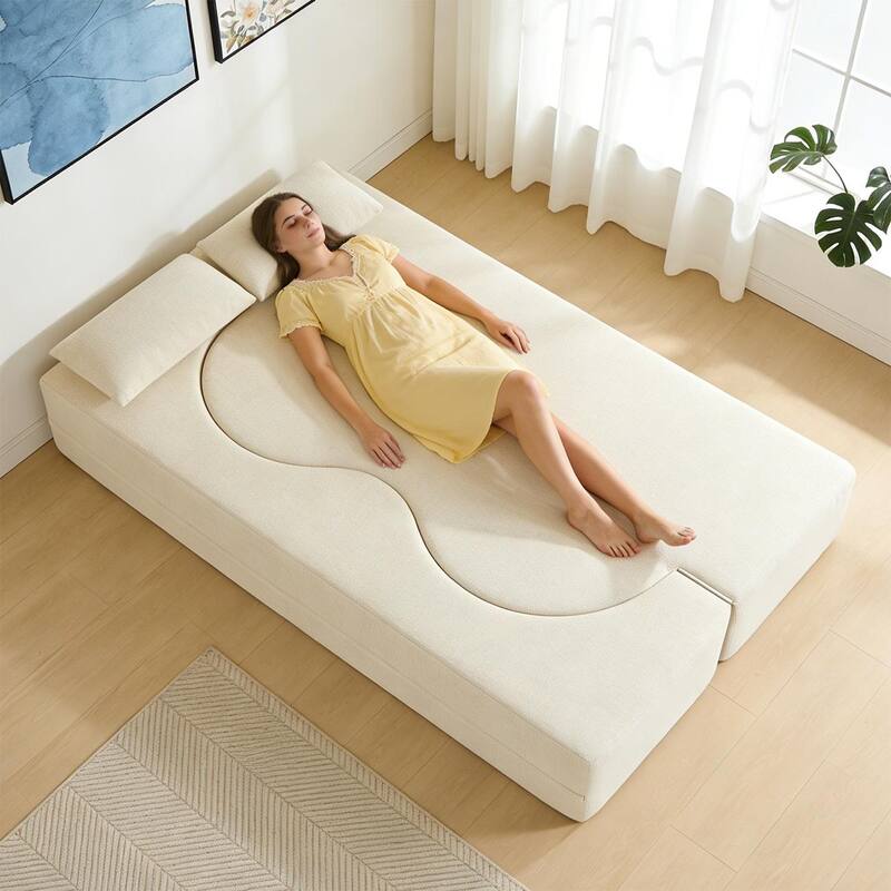 75 Inch Memory Foam 2-in-1 Foldable Sleeper Sofa Bed w/ 2 Pillows for Living Room