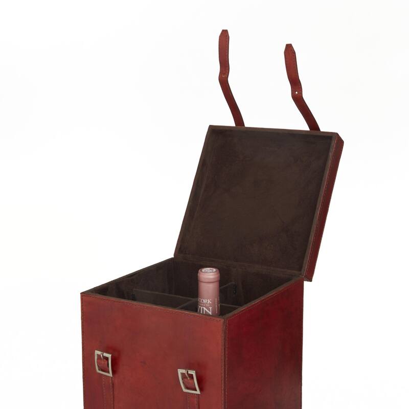 Leather Handmade Bottle Wine Holder with Carrying Handle - Dark Blue, Brown, Red - Roche River Decor