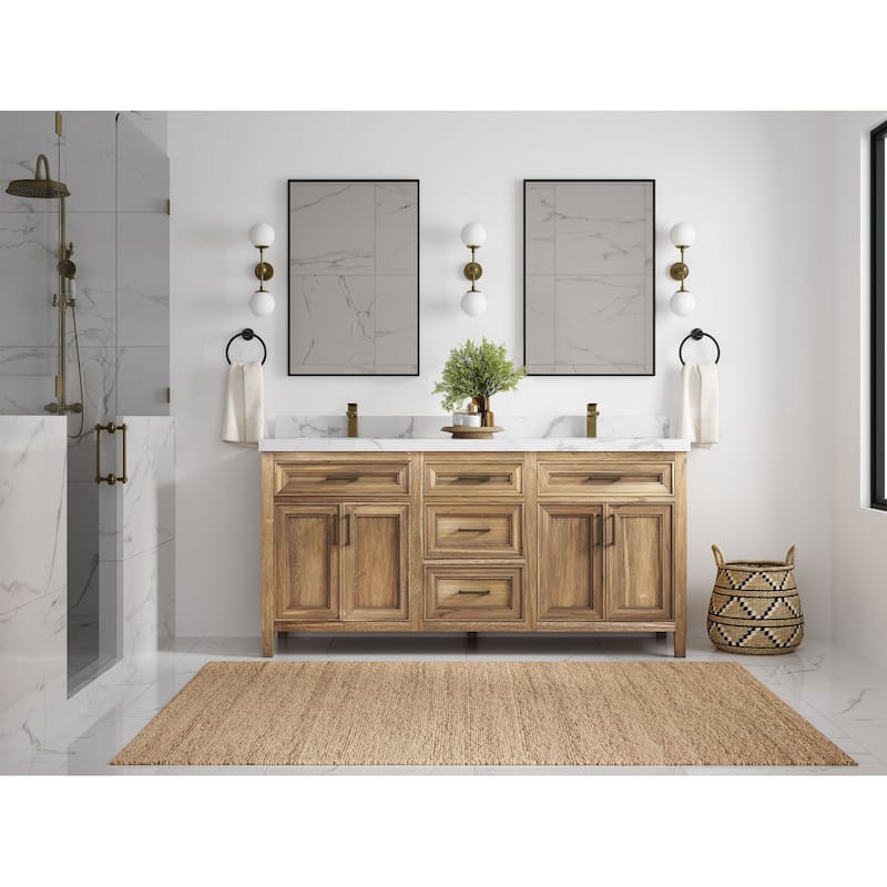 Willow Collections 72 in. W x 22 in. D Santa Monica Teak Double Sink Bathroom Vanity with Countertop