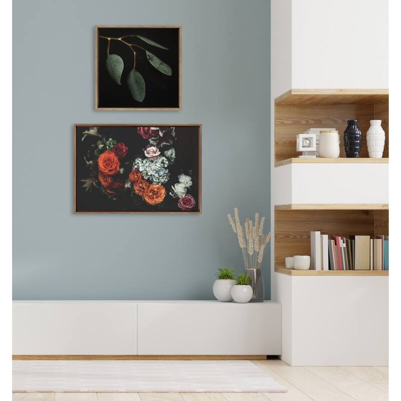 Kate and Laurel Sylvie Eucalyptus Leaves Framed Canvas by Alicia Abla