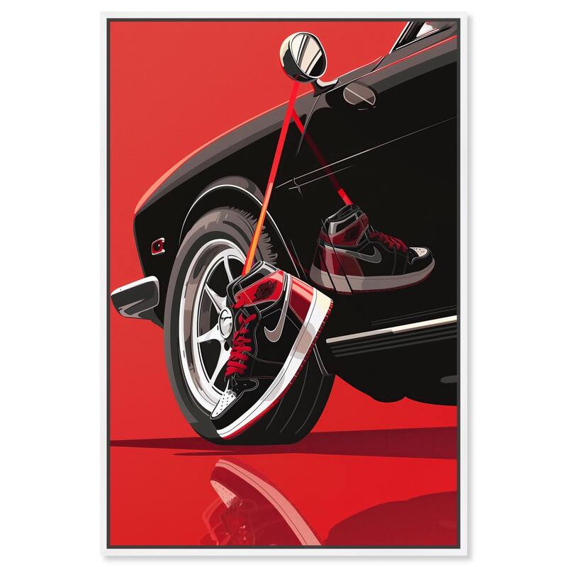 Red Bold Sneaker and Car Canvas by Art Remedy - White - 16" x 24"