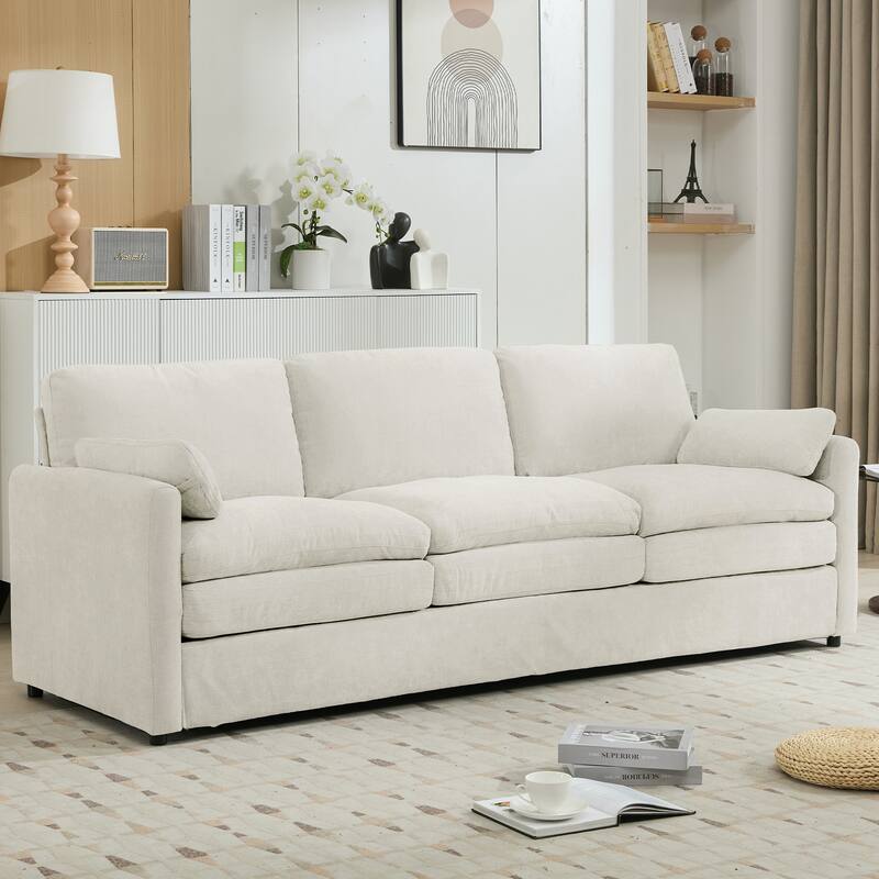 Chenille Upholstered 3 Seater Sofa, Cloud Sofa with Removable Lumbar Pillow, Oversized Sofa with Double Cushion
