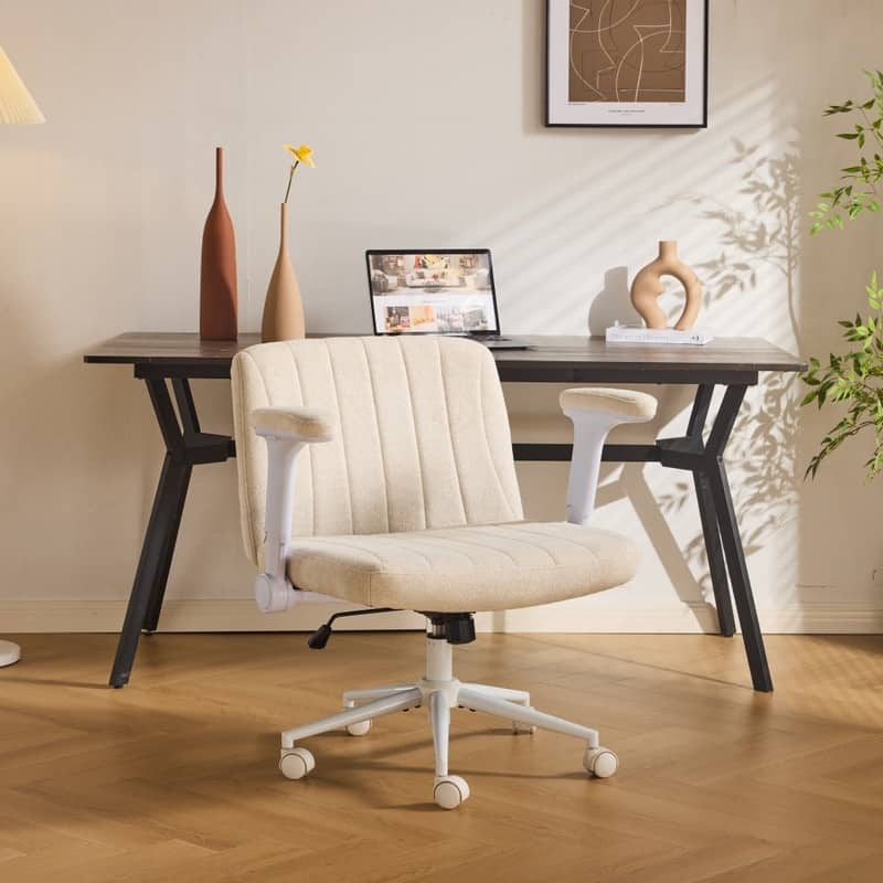 Chenille Swivel Chair With Adjustable Flip-Up Arms For Cross-Legged
