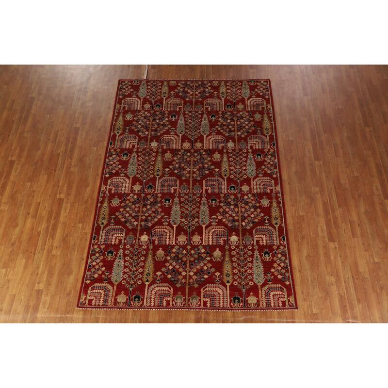 Hand Knotted Oriental 100% Wool Carpet Traditional All-Over Red Ziegler Area Rug - 9' 9'' X 6' 7''