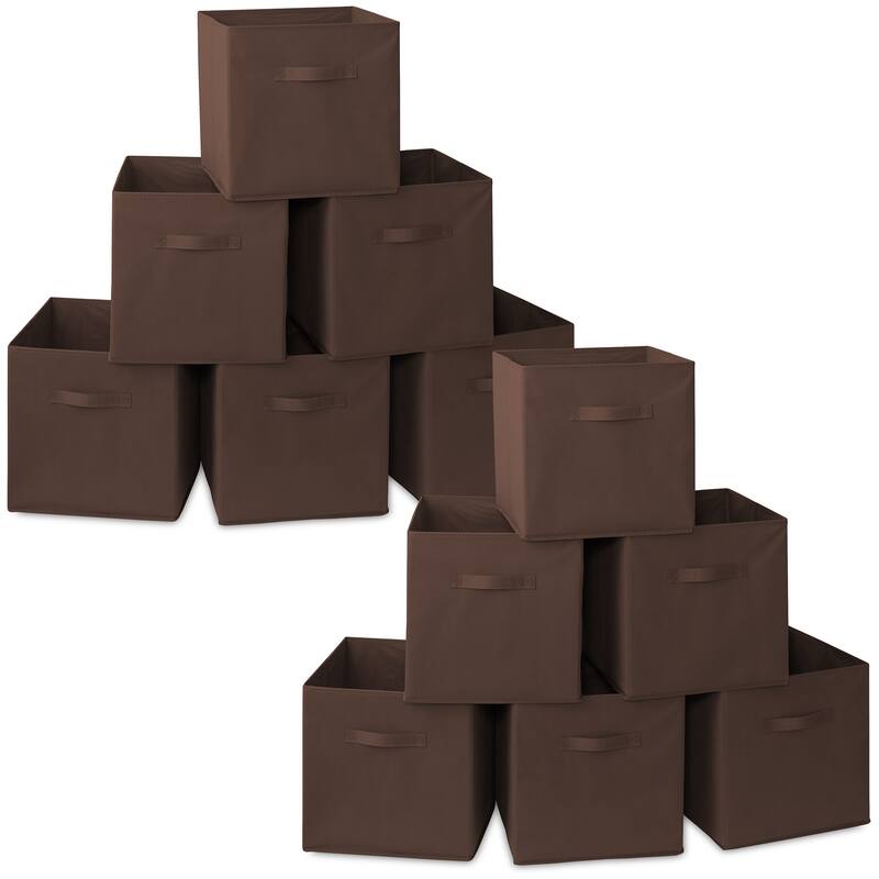 Set of 12 Collapsible Fabric Cubes 13in Storage Bins Brown - 13" x 13" x 13" - Brown - 13" x 13" x 13"