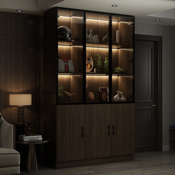 Modular Wood Finish Display Cabinet LED Light Kitchen Living Storage On Sale Bed Bath Beyond 39834477