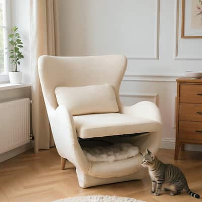 Furniture Style 2 in 1 Pet Friendly Modern Velvet Lounge Chair, Upholstered Back Accent Chair Leisure Single Sofa Chair