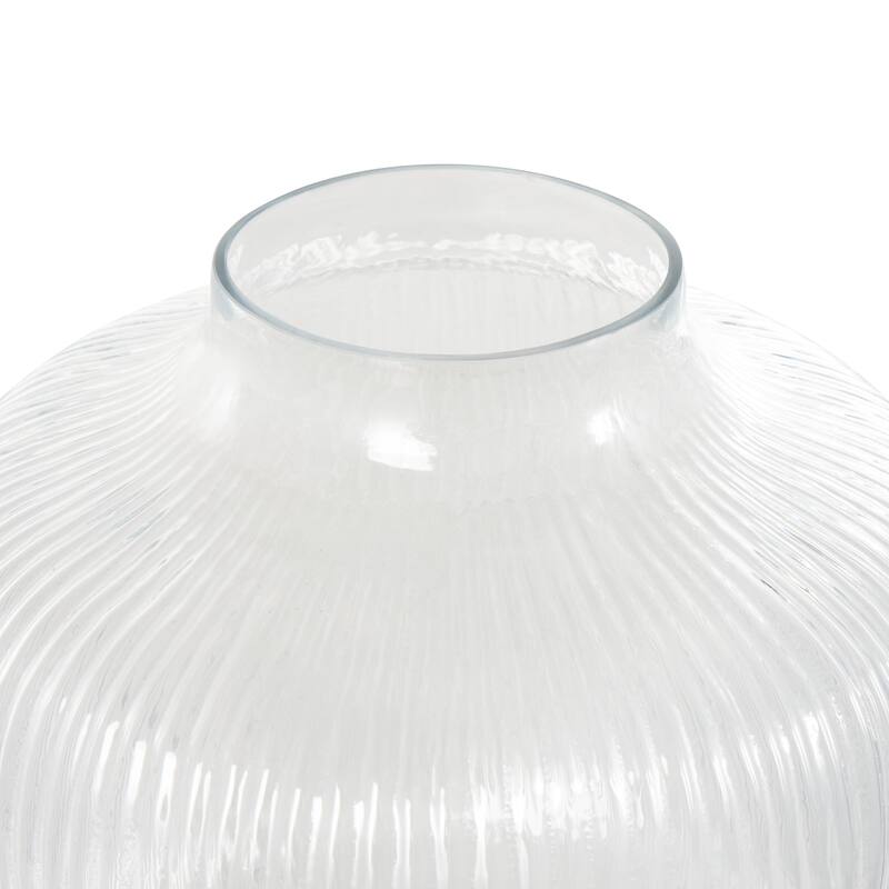 Glass Short Round Ribbed Fluted Vase - Clear - Roche River Decor