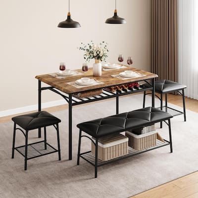 Dining Table Set for 4 with Upholstered Bench