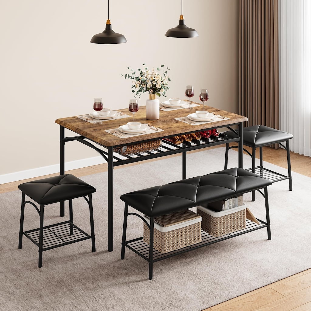 Dining Table Set for 4 with Upholstered Bench