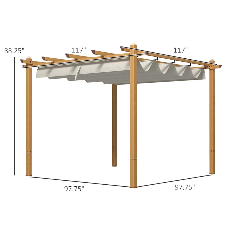 Outsunny 10' x 10' Retractable Pergola Canopy, Wood Grain Aluminum Pergola