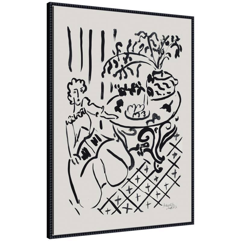 Kate and Laurel Fille assise a table 1947 Henri Matisse by Nostalgia Prints Framed Canvas Wall Art Print - 28x38 - Black