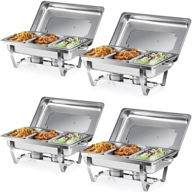8QT 3-Pan Stainless Steel Rectangle Chafing Dish - 4 Piece