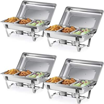 8QT 3-Pan Stainless Steel Rectangle Chafing Dish - 4 Piece