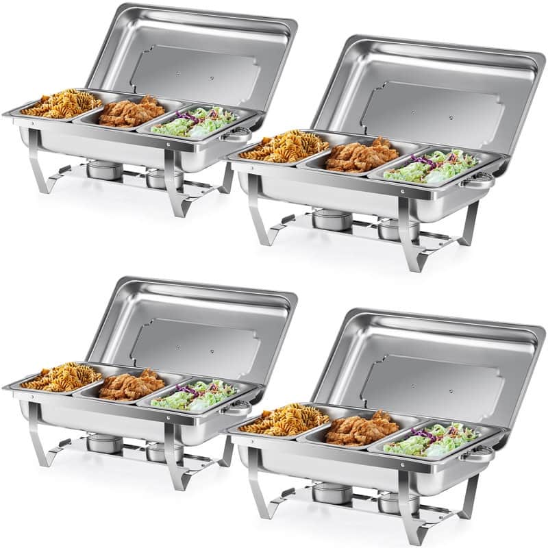 8QT 3-Pan Stainless Steel Rectangle Chafing Dish - 4 Piece