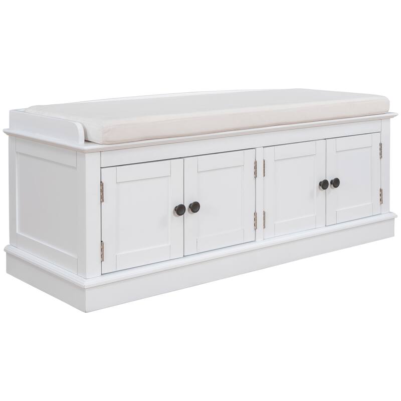 Storage Bench with 4 Doors and Adjustable Shelves