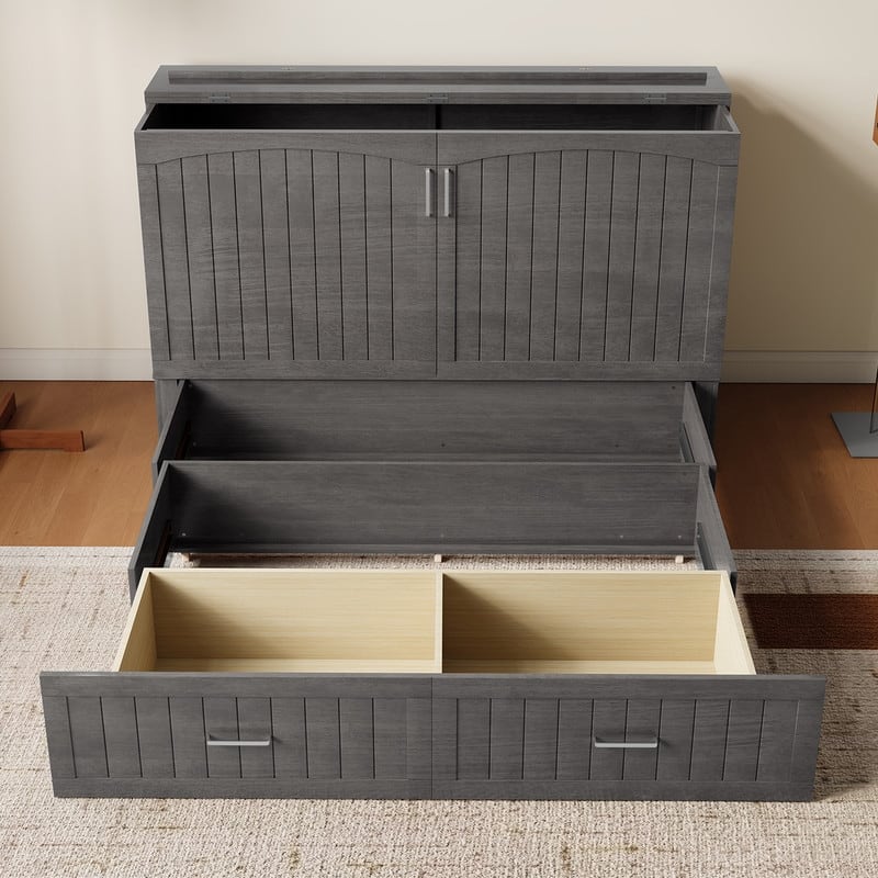 Mixoy Queen Modern Murphy Bed Cabinet with Charge Station,Mattress,Drawers