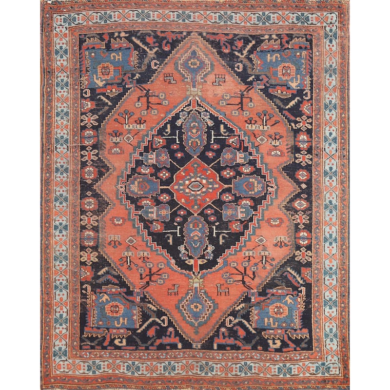 Hand Knotted Oriental 100% Wool Carpet Traditional Medallion Navy Blue & Blues Bidjar Area Rug - 5' 8'' X 4' 9''