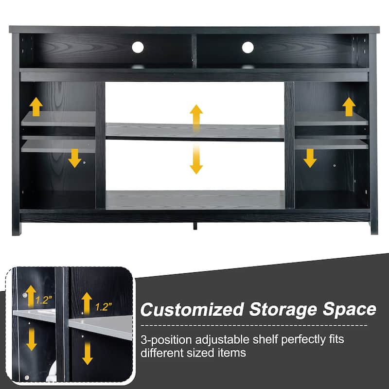 58 Inch TV Stand Entertainment Console Center with Adjustable Open Shelves - 58" x 16" x 33"