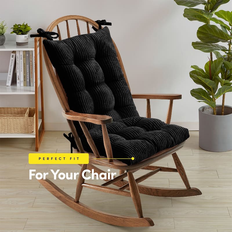 Sweet Home Collection 2 Piece Velvet Ribbed Non Slip Rocking Chair Cushion Sets