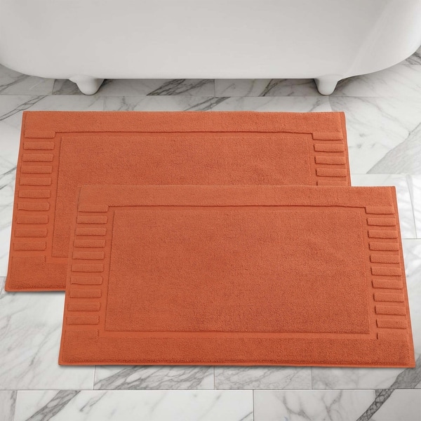 Superior Leo Cotton Geometric Border Bath Mat, Set of 2 - Copper
